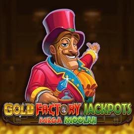 Try Gold Factory Jackpots Mega Moolah slot by Aurum Signature Studios on manekispins.de – logo image