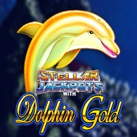 Dolphin Gold with Stellar Jackpots online game logo by Lightning Box Game on manekispins.de